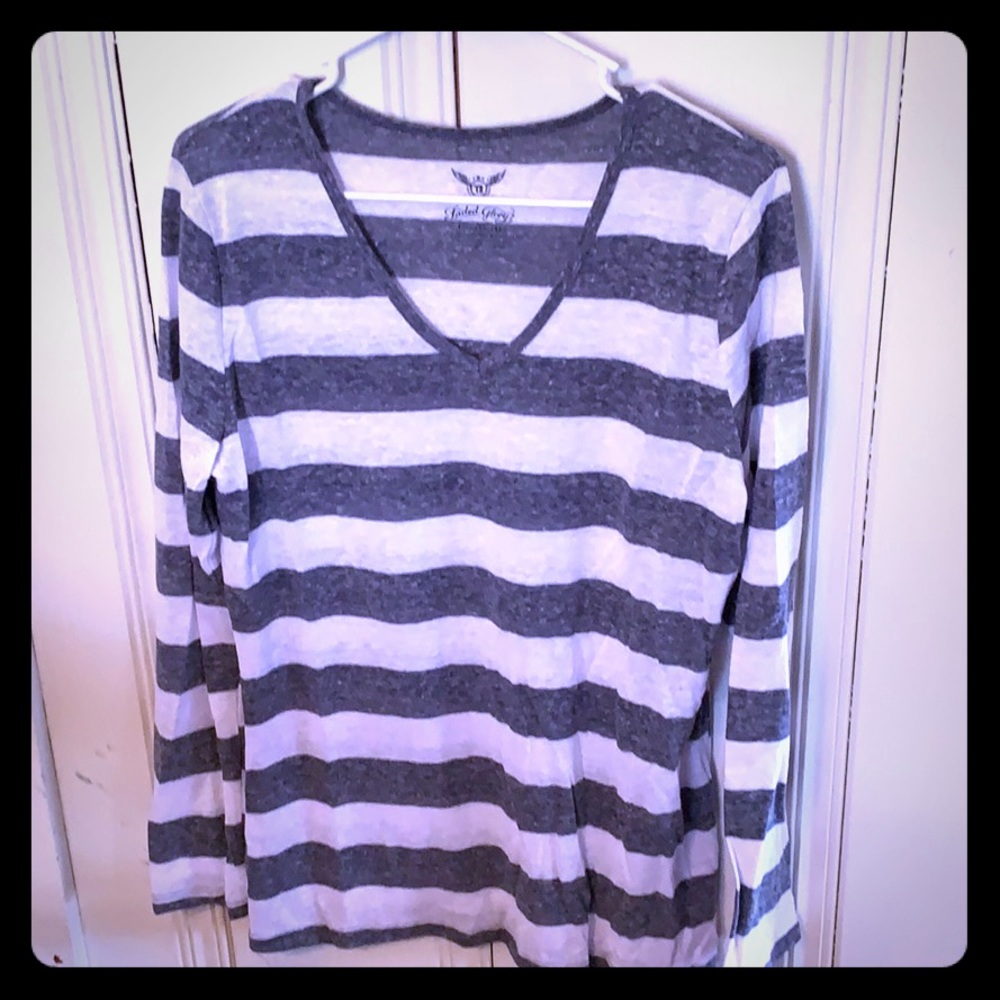 Blue and White Striped Long Sleeve Shirt